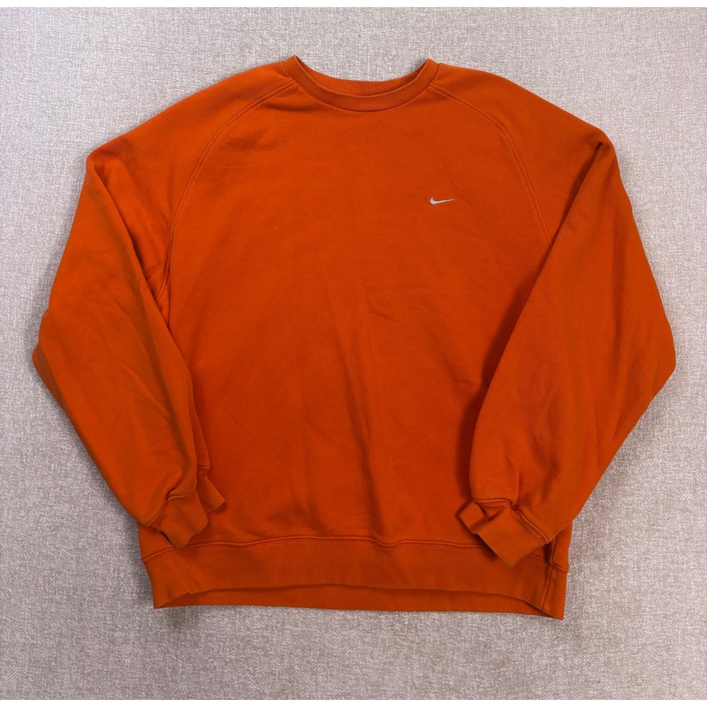 Y2K Nike Mens Orange Crewneck Sweatshirt Embroidered Swoosh Raglan XL 4064